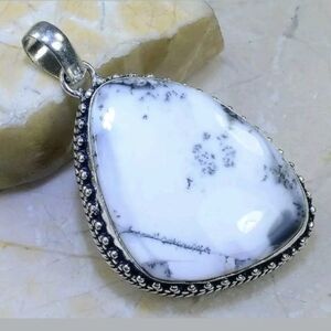 Boho Artisan Hand Crafted Large Irregular Dendritic Opal Sterling Silver Pendant